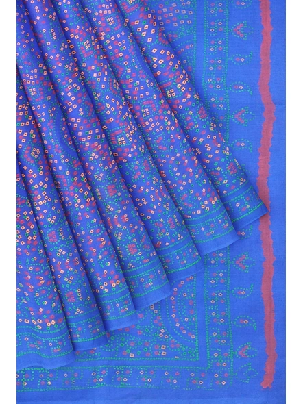 Woven Blue Cotton Silk Handloom Printed Saree with Blouse Piece-Blue-Sari-Cotton Silk-One Size-Adult-Female-4