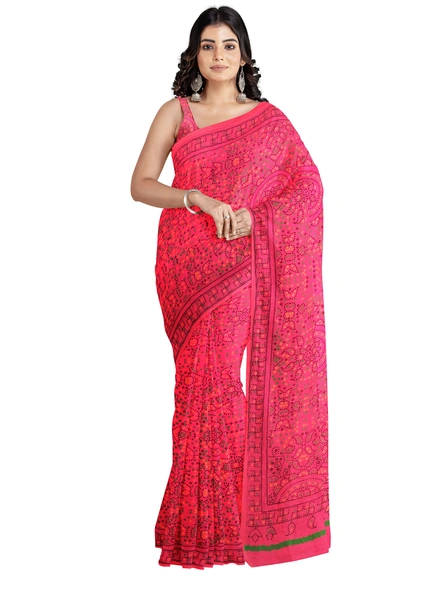 Woven Light Pink Cotton Silk Handloom Printed Saree with Blouse Piece-AS-200BC203