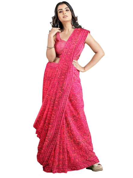 Woven Light Pink Cotton Silk Handloom Printed Saree with Blouse Piece-Pink-Sari-Cotton Silk-One Size-Adult-Female-2