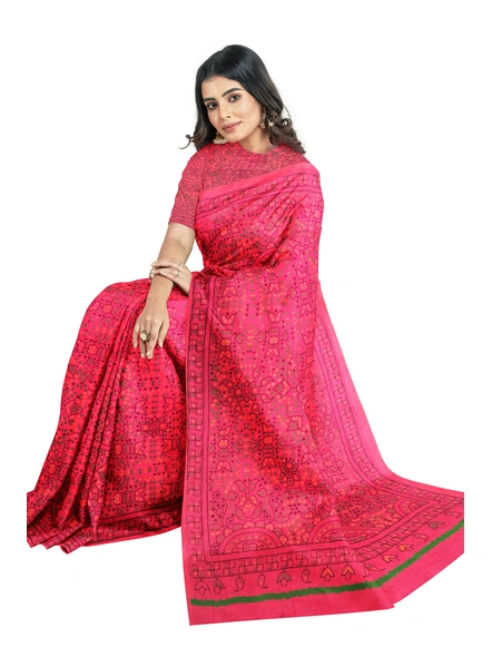 Woven Light Pink Cotton Silk Handloom Printed Saree with Blouse Piece-Pink-Sari-Cotton Silk-One Size-Adult-Female-3