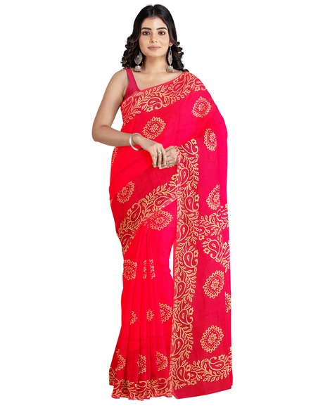 Woven Red Cotton Silk Handloom Printed Saree with Blouse Piece-AS-200BC206