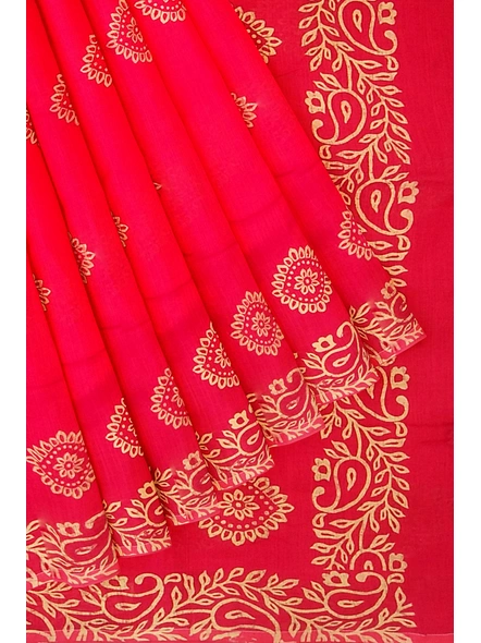 Woven Red Cotton Silk Handloom Printed Saree with Blouse Piece-Red-Sari-Cotton Silk-One Size-Adult-Female-4
