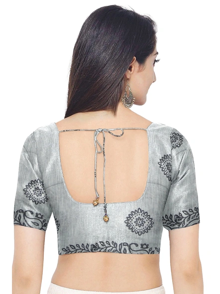 Woven Silver Grey Cotton Silk Handloom Printed Saree with Blouse Piece-Grey-Sari-Cotton Silk-One Size-Adult-Female-5