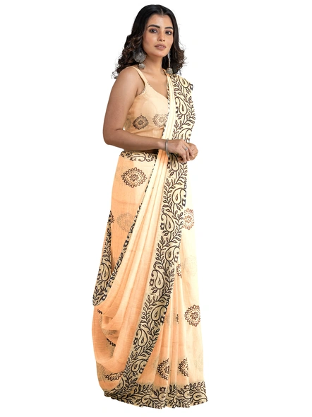 Woven Dark Peach Cotton Silk Handloom Printed Saree with Blouse Piece-Red-Sari-Cotton Silk-One Size-Adult-Female-2
