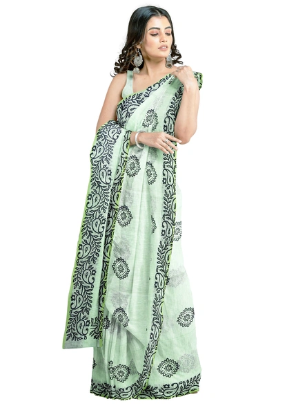 Woven Light Green Cotton Silk Handloom Printed Saree with Blouse Piece-AS-200BC210