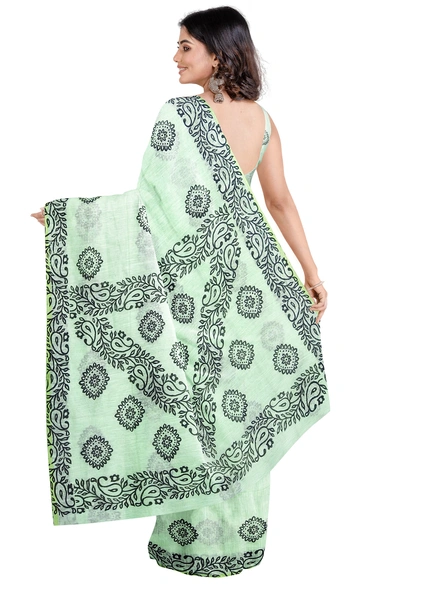 Woven Light Green Cotton Silk Handloom Printed Saree with Blouse Piece-Green-Sari-Cotton Silk-One Size-Adult-Female-1