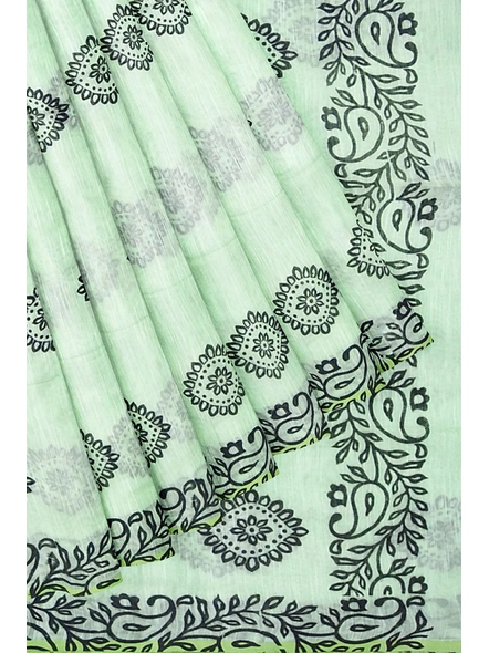 Woven Light Green Cotton Silk Handloom Printed Saree with Blouse Piece-Green-Sari-Cotton Silk-One Size-Adult-Female-4