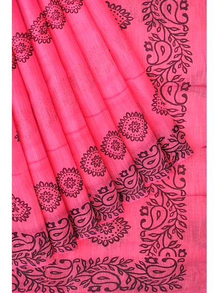 Woven Rani Pink Cotton Silk Handloom Printed Saree with Blouse Piece-Pink-Sari-Cotton Silk-One Size-Adult-Female-4
