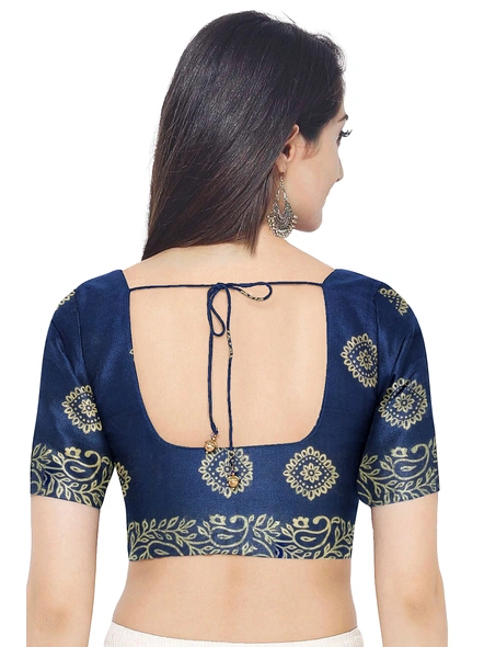 Woven Dark Blue Cotton Silk Handloom Printed Saree with Blouse Piece-Blue-Sari-Cotton Silk-One Size-Adult-Female-5