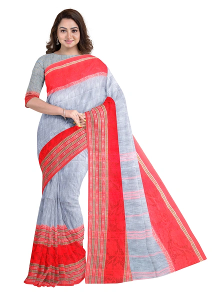 Grey Cotton Handloom Begumpuri Saree with Blouse Piece-AS-200CT172