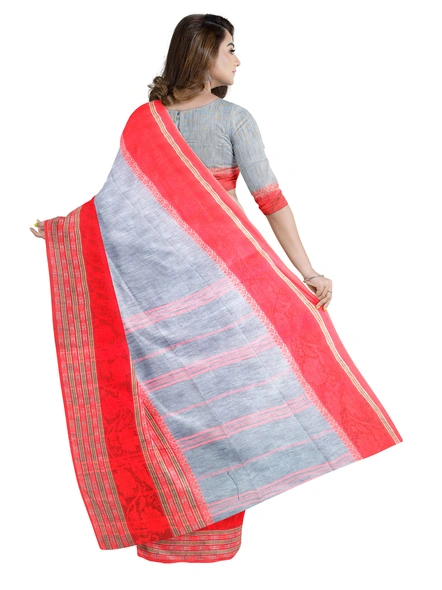 Grey Cotton Handloom Begumpuri Saree with Blouse Piece-grey-Sari-Cotton   -One Size-Adult-Female-1