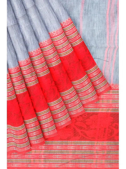 Grey Cotton Handloom Begumpuri Saree with Blouse Piece-grey-Sari-Cotton   -One Size-Adult-Female-4