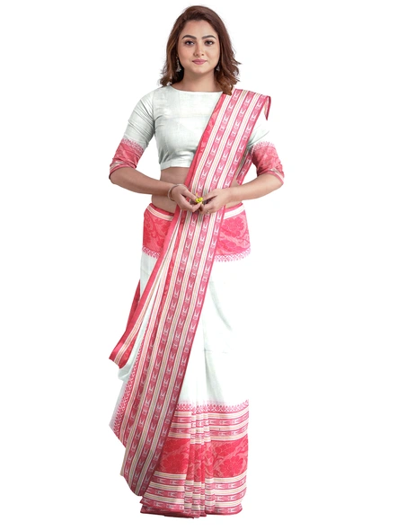 Cream Cotton Handloom Begumpuri Saree with Blouse Piece-cream-Sari-Cotton-One Size-Adult-Female-3