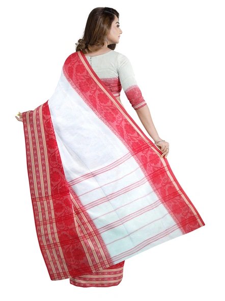 White Cotton Handloom Begumpuri Saree with Blouse Piece-white-Sari-Cotton-One Size-Adult-Female-1
