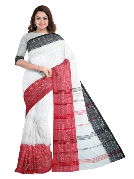 White Cotton Handloom Begumpuri Saree with Blouse Piece-AS-200CT175