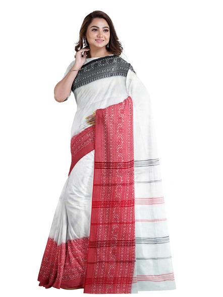 White Cotton Handloom Begumpuri Saree with Blouse Piece-white-Sari-Cotton-One Size-Adult-Female-2