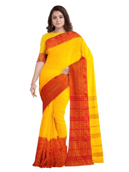 Yellow Cotton Handloom Begumpuri Saree with Blouse Piece-AS-200CT177