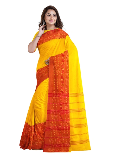 Yellow Cotton Handloom Begumpuri Saree with Blouse Piece-yellow-Sari-Cotton   -One Size-Adult-Female-2