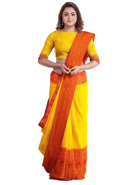Yellow Cotton Handloom Begumpuri Saree with Blouse Piece-yellow-Sari-Cotton   -One Size-Adult-Female-3