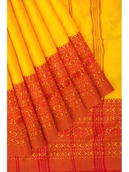 Yellow Cotton Handloom Begumpuri Saree with Blouse Piece-yellow-Sari-Cotton-One Size-Adult-Female-4