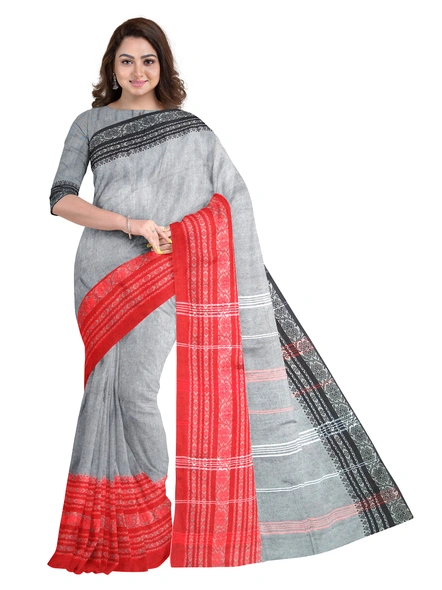 Grey Cotton Handloom Begumpuri Saree with Blouse Piece-AS-200CT178