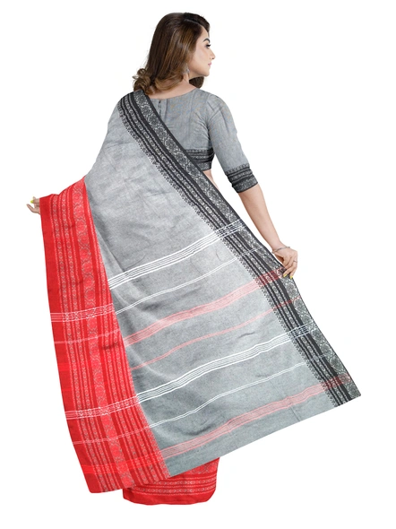 Grey Cotton Handloom Begumpuri Saree with Blouse Piece-grey-Sari-Cotton-One Size-Adult-Female-1