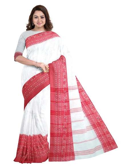 White Cotton Handloom Begumpuri Saree with Blouse Piece-AS-200CT179
