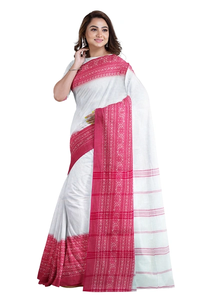 White Cotton Handloom Begumpuri Saree with Blouse Piece-white-Sari-Cotton-One Size-Adult-Female-2