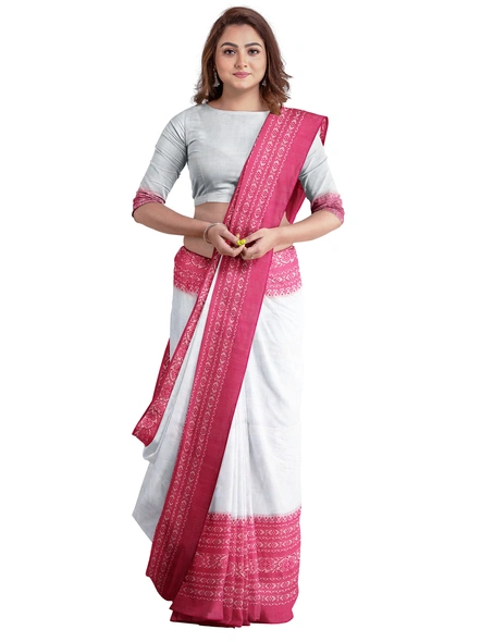 White Cotton Handloom Begumpuri Saree with Blouse Piece-white-Sari-Cotton-One Size-Adult-Female-3