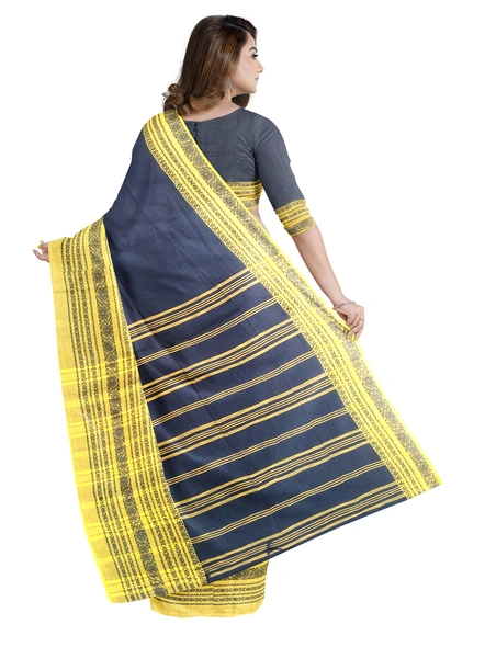 Navy Blue Cotton Handloom Begumpuri Saree with Blouse Piece-navy blue-Sari-Cotton   -One Size-Adult-Female-1