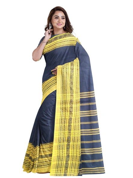 Navy Blue Cotton Handloom Begumpuri Saree with Blouse Piece-navy blue-Sari-Cotton-One Size-Adult-Female-2