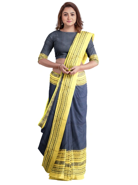 Navy Blue Cotton Handloom Begumpuri Saree with Blouse Piece-navy blue-Sari-Cotton-One Size-Adult-Female-3