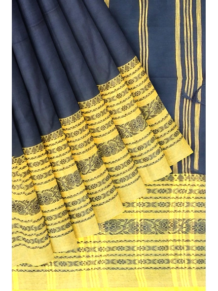Navy Blue Cotton Handloom Begumpuri Saree with Blouse Piece-navy blue-Sari-Cotton-One Size-Adult-Female-4