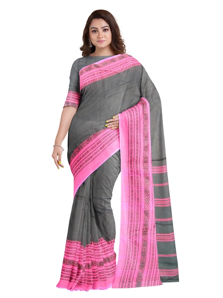 Black Cotton Handloom Begumpuri Saree with Blouse Piece-AS-200CT182