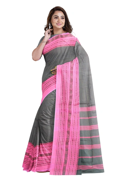 Black Cotton Handloom Begumpuri Saree with Blouse Piece-black-Sari-Cotton-One Size-Adult-Female-2