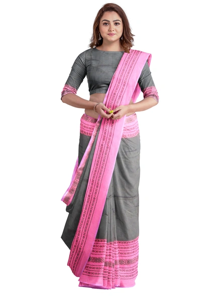 Black Cotton Handloom Begumpuri Saree with Blouse Piece-black-Sari-Cotton-One Size-Adult-Female-3