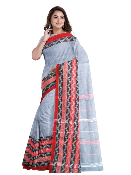 Grey Cotton Handloom Begumpuri Saree with Blouse Piece-grey-Sari-Cotton-One Size-Adult-Female-2
