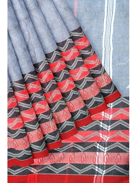 Grey Cotton Handloom Begumpuri Saree with Blouse Piece-grey-Sari-Cotton-One Size-Adult-Female-4
