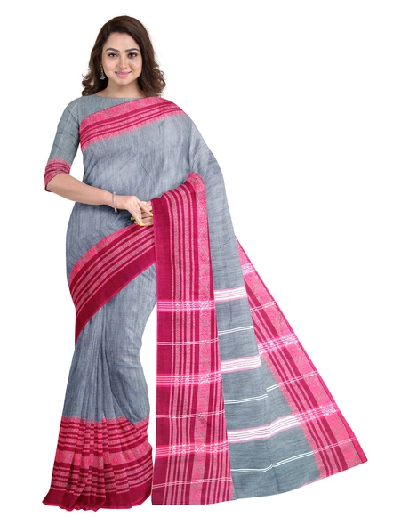 Grey Cotton Handloom Begumpuri Saree with Blouse Piece-AS-200CT184