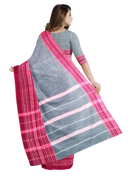 Grey Cotton Handloom Begumpuri Saree with Blouse Piece-grey-Sari-Cotton-One Size-Adult-Female-1