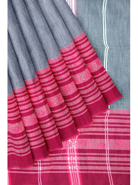 Grey Cotton Handloom Begumpuri Saree with Blouse Piece-grey-Sari-Cotton-One Size-Adult-Female-4