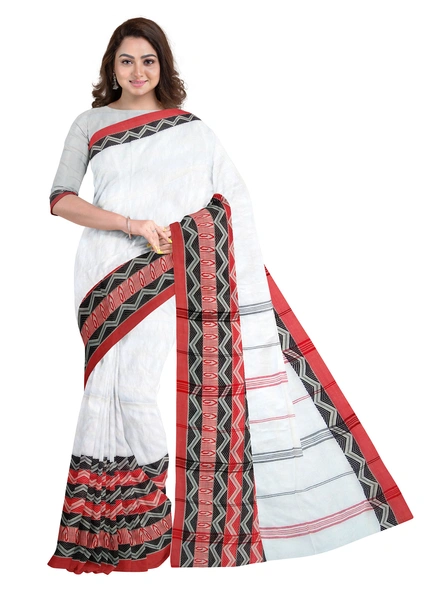 White Cotton Handloom Begumpuri Saree with Blouse Piece-AS-200CT185