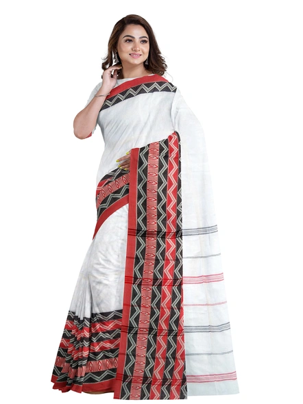 White Cotton Handloom Begumpuri Saree with Blouse Piece-white-Sari-Cotton   -One Size-Adult-Female-2