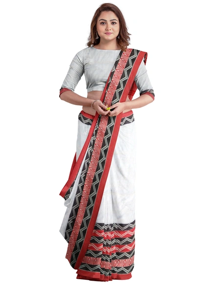 White Cotton Handloom Begumpuri Saree with Blouse Piece-white-Sari-Cotton   -One Size-Adult-Female-3