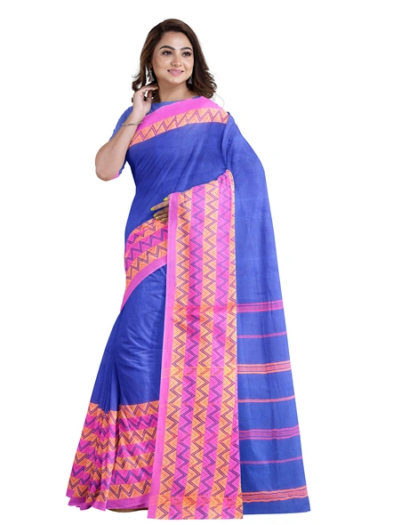 Blue Cotton Handloom Begumpuri Saree with Blouse Piece-blue-Sari-Cotton-One Size-Adult-Female-2