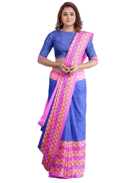 Blue Cotton Handloom Begumpuri Saree with Blouse Piece-blue-Sari-Cotton-One Size-Adult-Female-3
