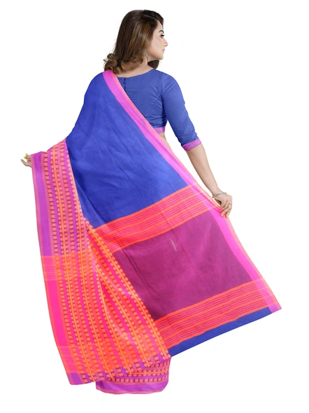 Blue Cotton Handloom Begumpuri Saree with Blouse Piece-blue-Sari-Cotton-One Size-Adult-Female-1