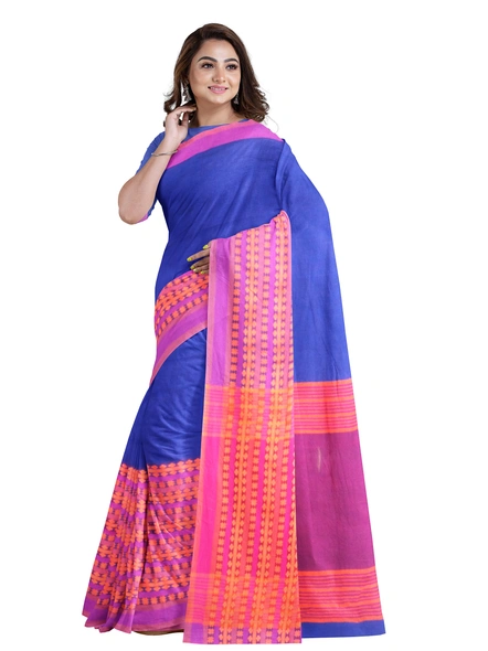 Blue Cotton Handloom Begumpuri Saree with Blouse Piece-blue-Sari-Cotton   -One Size-Adult-Female-2