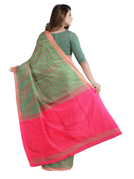Green Cotton Handloom Santipuri Saree with Blouse Piece-green-Sari-Cotton-One Size-Adult-Female-1