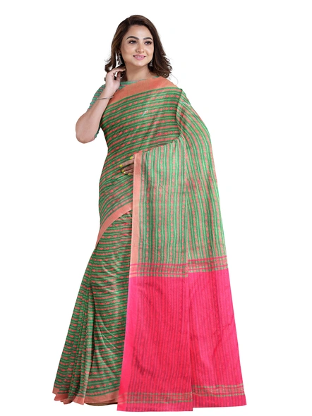 Green Cotton Handloom Santipuri Saree with Blouse Piece-green-Sari-Cotton-One Size-Adult-Female-2